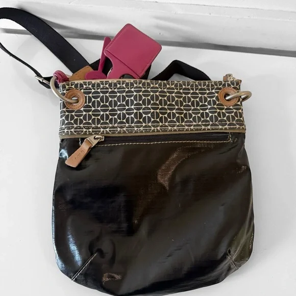 Fossil Key Per Crossbody Bag Coated Canvas Black  VTG Y2K Boho - Picture 3 of 7